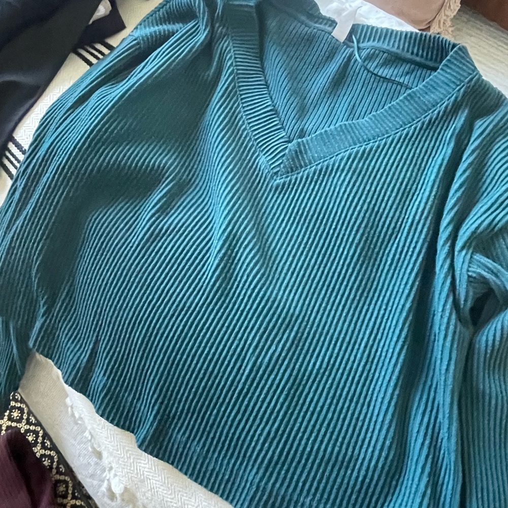 ALO Yoga Deep Teal V-Neck Sweater